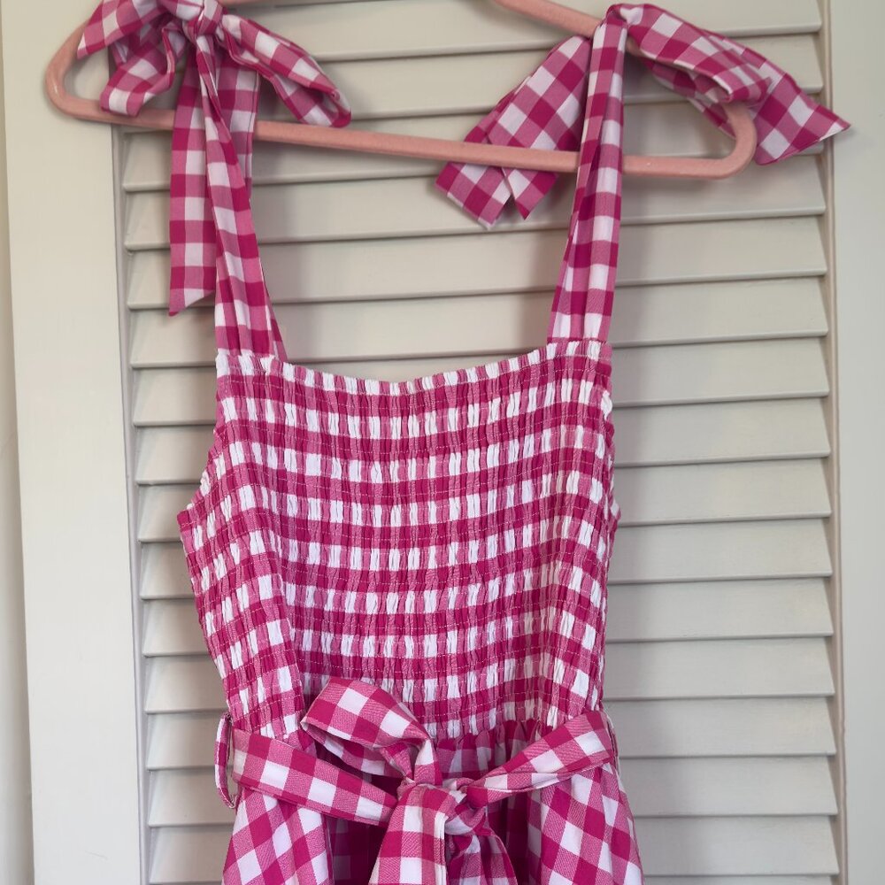 Pink Gingham Maxi Dress with Tie Straps and Belt